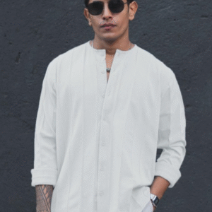 Powerlook Casual Vertical Strips White Shirt for Men