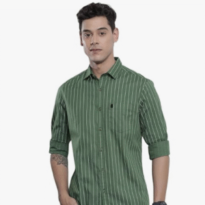 The Indian Garage Co Work Vertical Strips Green Shirt for Men
