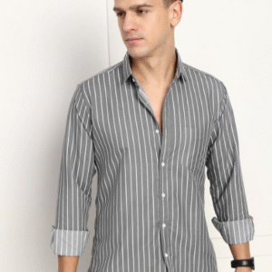 U Turn Casual Vertical Strips Grey Shirt for Men