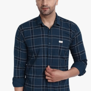Majestic Man Casual Checked Blue Shirt for Men