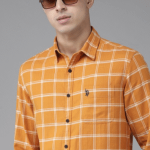 US POLO ASSN. Casual Checked Yellow Shirt for Men