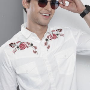 The Indian Garage Co Casual Emboidered White Shirt for Men