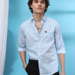 The Indian Garage Co Party Floral Print Blue Shirt for Men