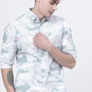 Highlander Casual Abstract White & Blue Shirt for Men