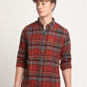 The Bear House Casual Checked Red Shirt for Men