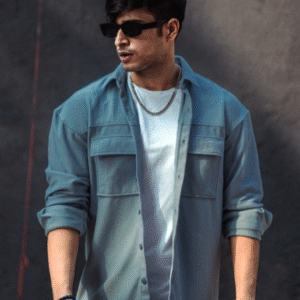 Powerlook Texture Casual Blue Shirt for Men