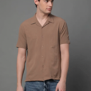 Voroxy Popcorn Regular Fit Solid Lapel Collar Casual Shirt For Men