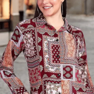 Popwings Regular Fit Printed Spread Collar Casual Shirt For Women