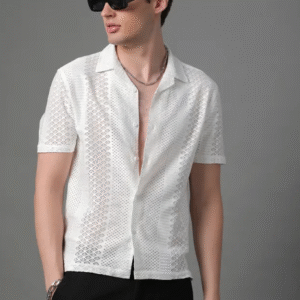 Voroxy Regular Fit Self Design Lapel Collar Casual Shirt For Men