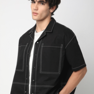 VASTRADO Classic Cuban Collar Solid Cotton Oversized Casual Shirt For Men