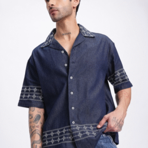 Glitchez Embroidered Denim Shacket For Men