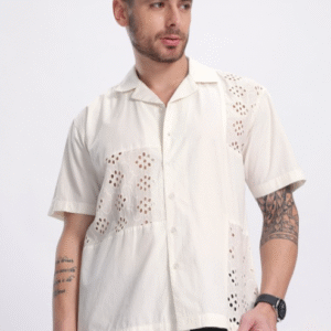 Glitchez Schiffli Embroidered Pure Cotton Relaxed Fit Shirt For Men