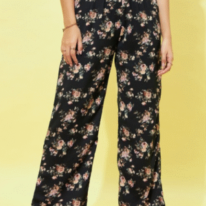 Berrylush Casual Floral Black Trouser for Women