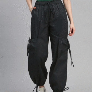 Popnetic Casual Solid Black Cargo Joggers for Women