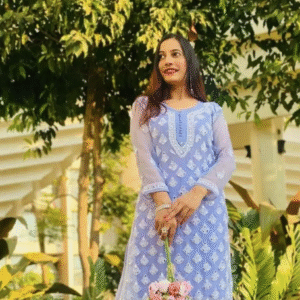 Neelam Chikan Festive Round Neck Lavender Kurti for Women