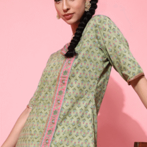 Indo Street Daily V Neck Green Kurti for Women