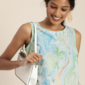 Taavi Casual Round Neck Dyed Green+Blue Kurti for Women