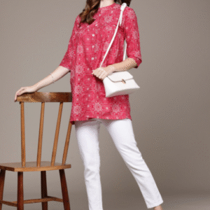 Anubhutee Daily Mandarin Collar Printed Pink Kurti for Women