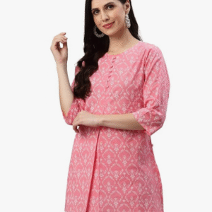 Yash Gallery Casual Round Neck Floral Pink Kurti for Women