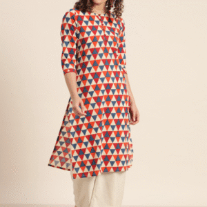 Sangria Casual Round Neck Geometric Multicolour Kurti for Women