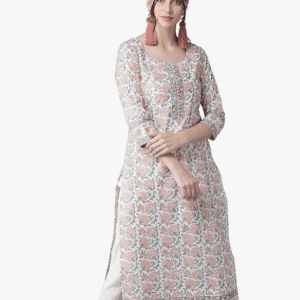 Amayra Casual Round Neck Floral White Kurti for Women