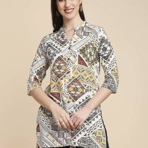 Anubhutee Casual Mandarin Collar Geometric Multicolour Kurti for Women