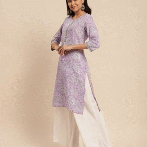 Rangita Fusion Round Neck Floral Purple Kurti for Women