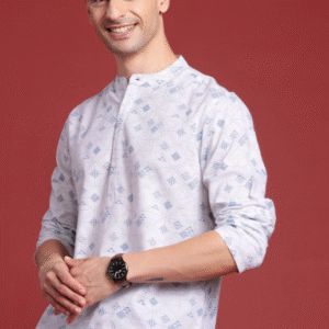 Anouk Geometric Printed Pure Cotton Short Kurta For Men