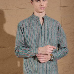 DENNISON Striped Printed Pure Cotton Straight Kurta For Men