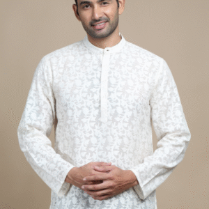 FILORI STUDIO Floral Woven Design Straight Jacquard Short Kurta For Men