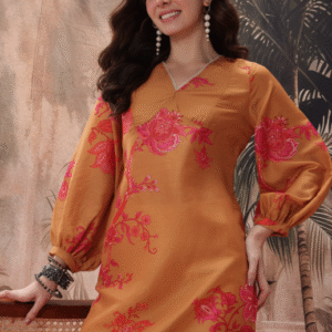 Sangria Floral Printed Lace Insert Detail Straight Kurta For Women