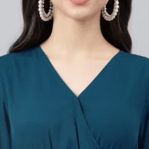 Jash Creation Casual V-Neck Solid Blue Dress for Women