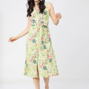 Tokyo Talkies Casual V-Neck Floral Green Dress for Women