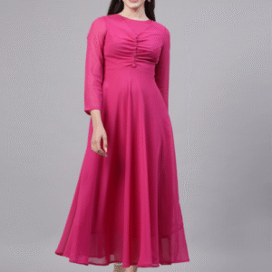 Aayu Casual Round Neck Solid Pink Dress for Women