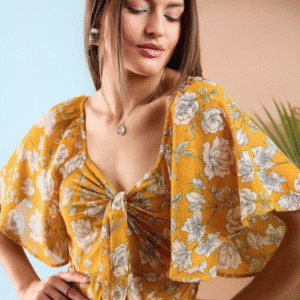 Sangria Casual V-Neck Floral Yellow Dress for Women