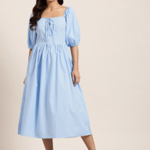 Here & Now Puff Sleeve Fit & Flare Midi Dress For Women