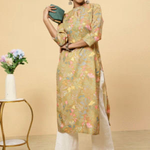 Jaipur Kurti Casual Mandarin Collar Tropical Yellow Kurti for Women