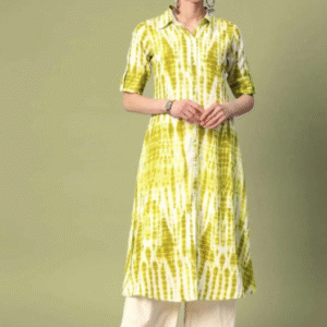 Swag Fashion Casual Spread Collar Tie-Dye White + Green Kurti for Women
