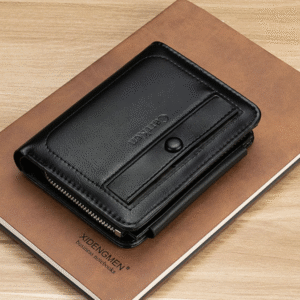 PLUGGEAR Everyday Carry Faux Leather Solid Black Three Fold Wallet for Men