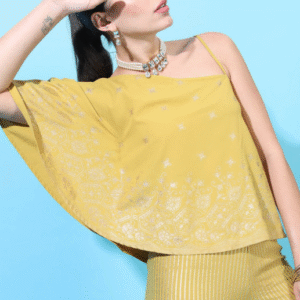 Vishudh Ethnic Motifs One-Shoulder Top with Palazzos For Women