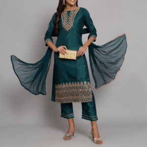 VredeVogel Silk Blend Kurta Pant Dupatta Set For Women