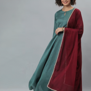 Janasya Solid Flared Kurta Set For Women