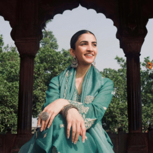 Divastri Festive V-Neck Embroidered Blue Kurti Set for Women