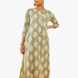Soch Festive U-Neck Printed Grey Kurti Set for Women