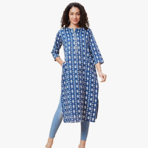 Globus Daily U Neck Printed Blue Kurti Set for Women