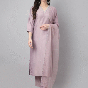 Dishwa Fashion Festive V-Neck Embroidered Purple Kurti Set for Women