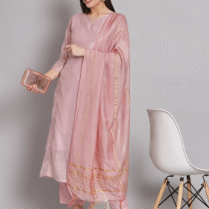 Vrede Vogel Festive Round Neck Embroidered Pink Kurti Set for Women