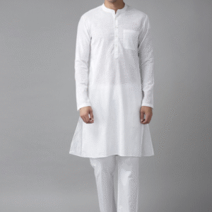 See Designs Casual Mandarin Collar Solid White Kurta Set for Men