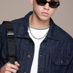 Roadster Casual Spread Collar Solid Blue Denim Jacket for Men