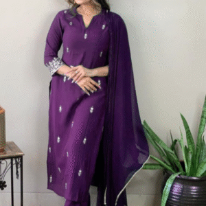 THE52 Embroidered Straight Kurta Pants Set with Dupatta For Women